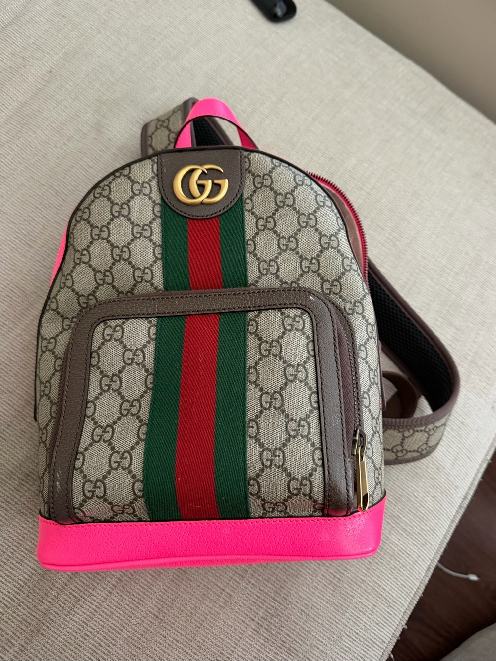 Gucci Ophidia Small Canvas coated Backpack with pink trim
